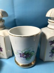 Unusual Vintage 5pc Porcelain Vanity Dresser Set – Purple Violets on White China