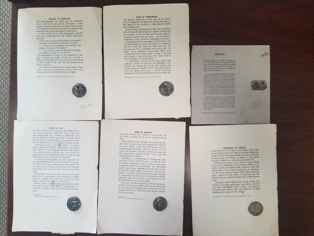 1967 Pharmaceutical Advertising Coins of Medicine Marax/Pfizer – Lot of 11