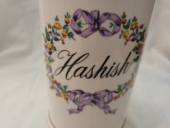 VTG Apothecary HASHISH Ceramic Canister/Jar & Lid Sigma Tastesetter By Towle HTF