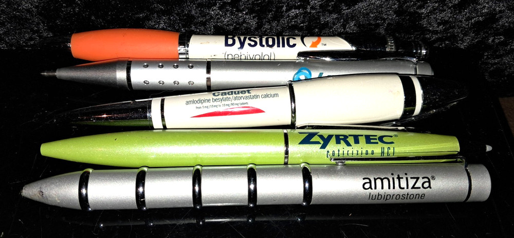 Lot of 5 Metal Pharmaceutical Ink Pens All Different and Both Vintage and Modern