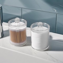 Q Tip Holder for Bathroom, 2-Pack Clear Plastic Apothecary Jars with Lids Set…