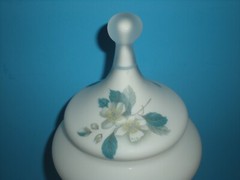13″ Apothecary Jar Canister Circus Tent Lid vtg Candy container Blue Floral
