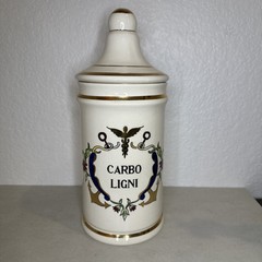 Vintage Jeanne Robinette Ceramics~Carbo Ligni Apothecary Jar, Rexall Drug Store