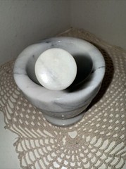Vintage 1960’s White Italian Marble Mortar And Pestle 3+ Pounds 4-1/8” H x 4” W