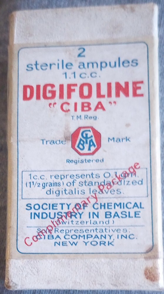 1940’s-50’s Digifoline „Ciba“ NOS Medicine Box Full Sealed Mfg. Switzerland