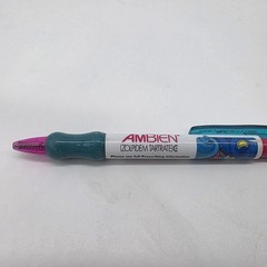 Ambien Zolpidem Tartrate Promotional Pen Teal Grip Pink Clip Black Ink Logo