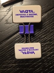 Vintage VAQTA Metal Paper Binder Clips Bag w/ 8 Clips Pharmaceutical Promo RARE
