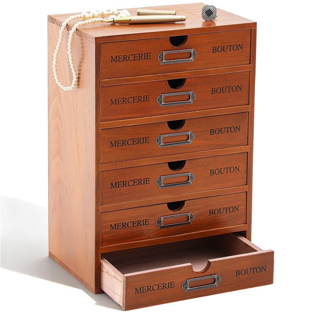 Wesiti 6 Drawer Vintage Wooden Desk Organizer, Apothecary Cabinet Storage Box…