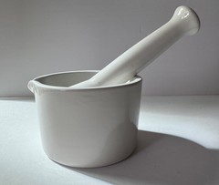 Vintage Mid-Century MCM Lab Heavy White Porcelain Cooper Mortar & Pestle 1950s