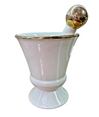 Vintage Owens-Illinois Porcelain Pharmacy Apothecary Mortar & Pestle Set Gold Rx