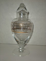 Antique Apothecary Jar Gold pattern vtg glass candy container RARE