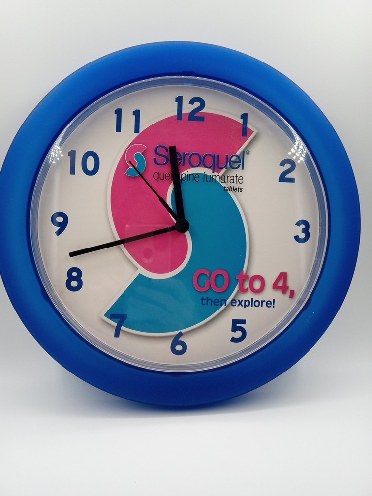 Seroquel Pharmaceutical Rep Office Clock Royal Blue Pink 12 Inch Diameter