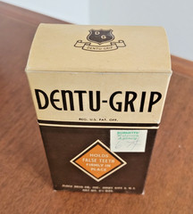 Vintage NOS Dentu-Grip 2.5oz tin with original Box by Block Drug Co.