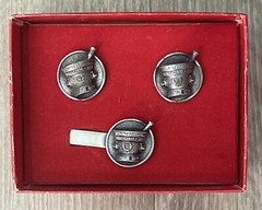 Vintage SCHERING Ebers Papyrus PEWTER Cuff Link Set Original Box Pharmaceutical