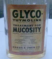 antique 1960s TREATMENT FOR MUCOSITY glass pharmaceutical bottle Glyco-Thymoline