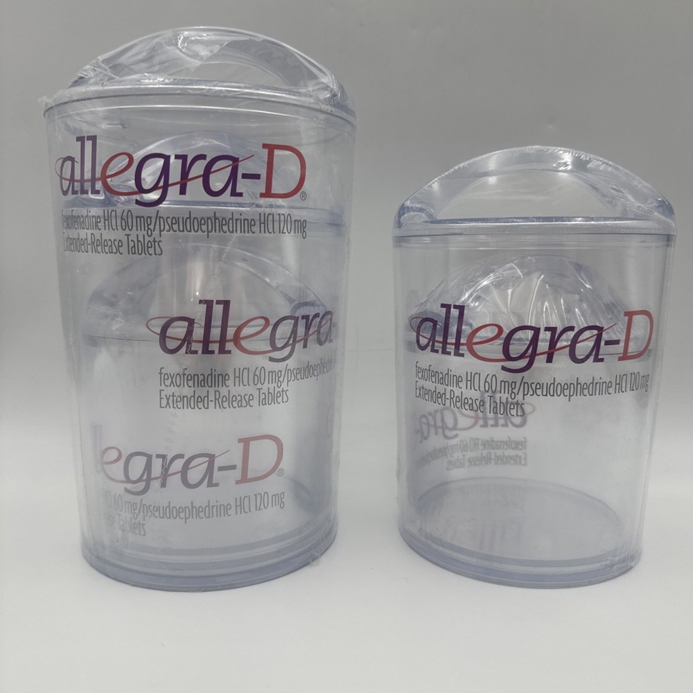DRUG REP RARE ALLEGRA-D CLEAR PLASTIC/ACRYLIC CANISTER Set of 5 Pharmaceutical