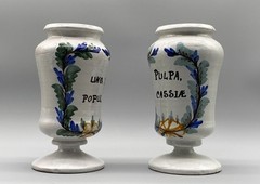Apothecary Pharmacy Albarello Drug Jar Large Pair Antique Italian Delft Faience