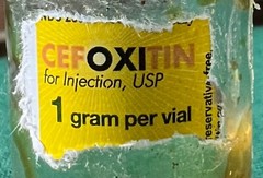 vtg empty clear brown amber vial CEFOXITIN antibiotic for display