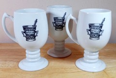 VTG Set of 3 Mortar & Pestle Medicine RX Apothecary Pedestal Mugs White EUC