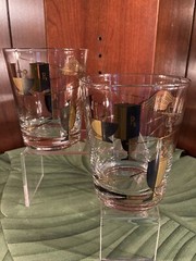 2~ RX Pharmacy Apothecary Double Old Fashion Glasses Gold & Black Set of 2*VGC