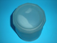 10″ vtg Apothecary Canister Jar with Ball Dome Lid Very Heavy Frosted Blue glass