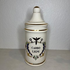 Vintage Jeanne Robinette Ceramics~Carbo Ligni Apothecary Jar, Rexall Drug Store