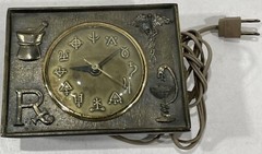 Vintage APOTHECARY RX Alchemy Symbols Metal Electric CLOCK WORKS! Rare GERMANY