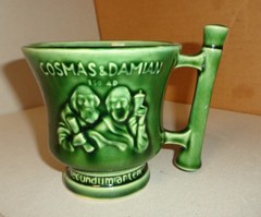 VTG MCCOY Green Cosmas & Damian PHARMACEUTIC ADVERTSINGING Rx Mug Schering Cup