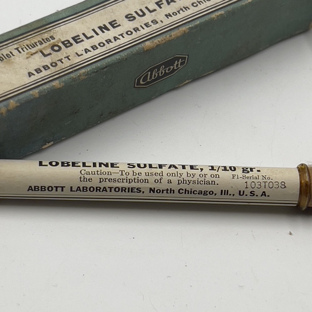 RARE Abbott Lobeline Sulfate Pharmacy Glass Tube unused
