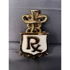 Vintage Metal Pharmacy Emblem Collectible Pharmaceutical Symbol Silver