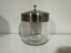 VTG Glass Profex Medical Jar 5”x4” Clear w/Lid Doctor Dentist Memorabilia