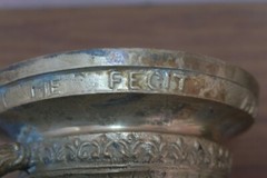 Vintage Heavy 7″ Bronze Mortar & Pestle Reproduction of Heinrick ter Herst 1607