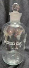 Hydrocloric (Misspelled) Acid Dilute Apothecary Glass & Stopper Vtg Retro KIMAX