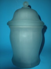 10″ vtg Apothecary Canister Jar with Ball Dome Lid Very Heavy Frosted Blue glass