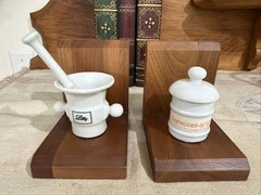 Lilly Mini Apothecary Bookends Pharmacist Darvocet Pain Med Advertisement VTG