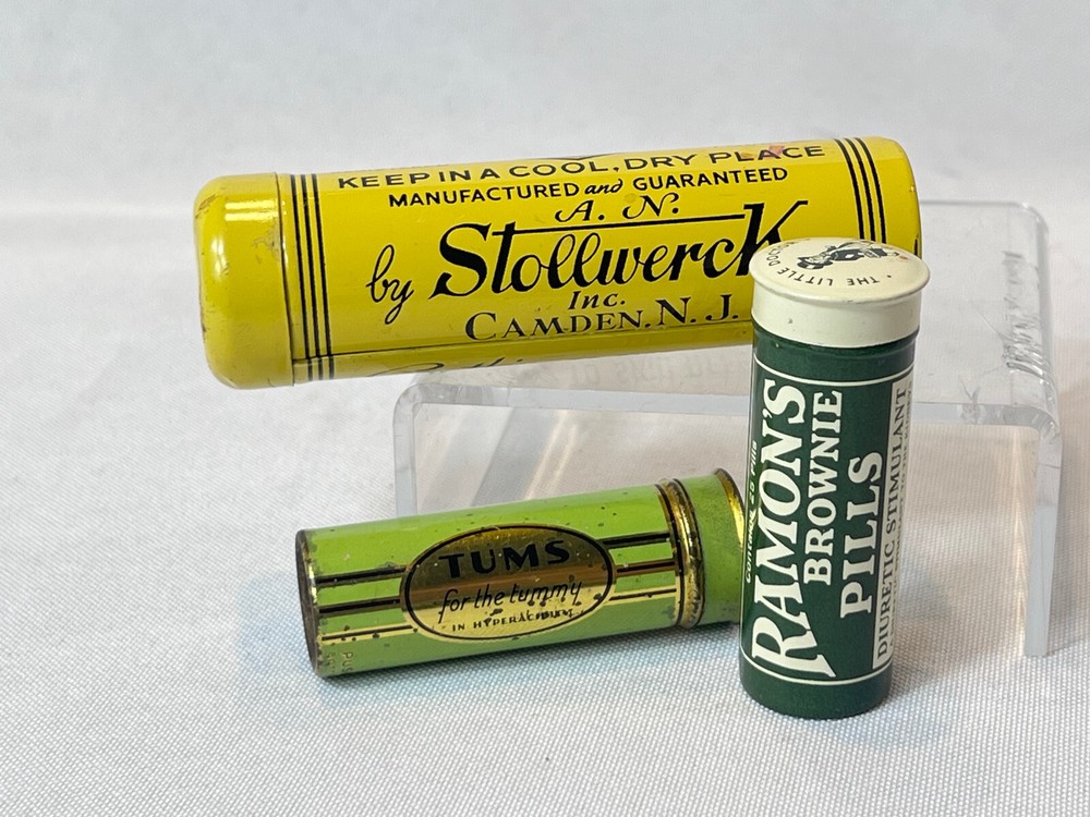 VTG Drug Store Lot Tin Tubes Tums Ramon’s Brownie Pills Royal Cocoa Butter