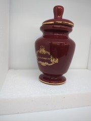 Vintage Burgundy Apothecary Jar with Lid Lactucarium w/ Scales in Gold Pharmacy