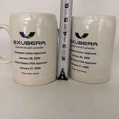 2 Exubera Coffee Cups 2006 Pharmaceutical Collectible Drug Rep Discontinued