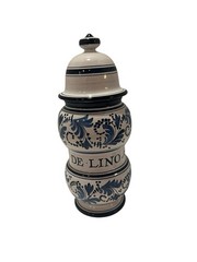 Vintage Italian Ceramic Blue White Apothecary Jar Pharmacy Vase Hand Painted