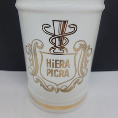 VINTAGE PHARMACY HIERA PICRA APOTHECARY CANISTER JAR WITH LID OWENS ILLINOIS