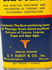 Vtg Regulin Constipation Treatment Cardboard & Metal Container S.F. Durst & Co
