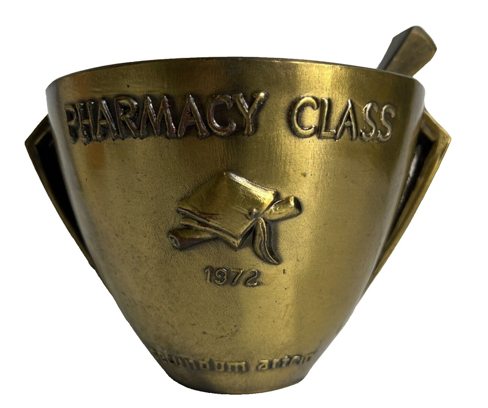Rx Pharmacy Class 1972 Secundum Artem Brass Mortar and Pestle Schering HEAVY