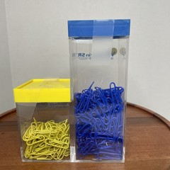 Drug Rep Pharmaceutical Paper Clip Dispenser Container W Clips Yellow Blue Rare