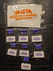 Vintage VAQTA Metal Paper Binder Clips Bag w/ 8 Clips Pharmaceutical Promo RARE