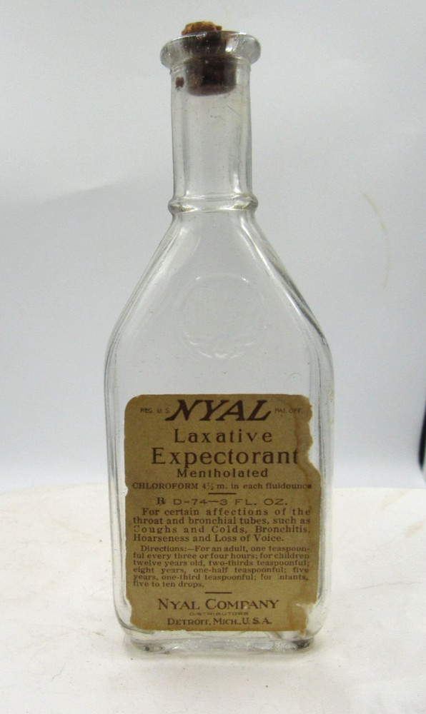 1900’s Nyal Laxative Expectorant Detroit Mich 5 5/8″ Clear Medicine bottle