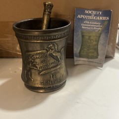 Vintage Mortar And Pestle Set Metal Society of Apothecaries 4” Heavy