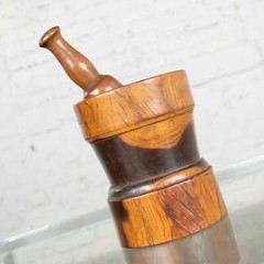 Vintage Mid-Century Modern Hand Turned Wood Mortar and Pestle 1950