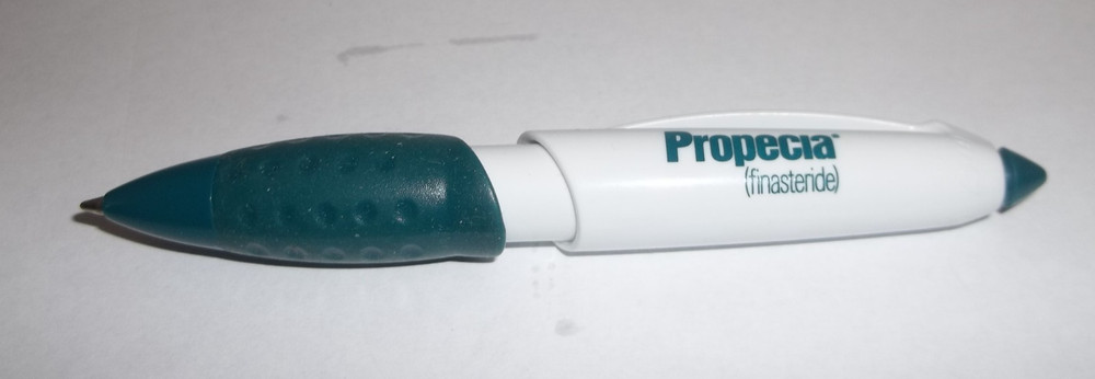 Propecia Finasteride Promotional Plastic Pen – Short 4″ Rubber Grip/Clip Logo