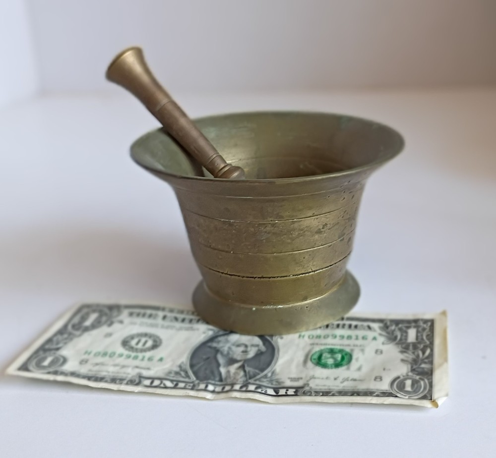Brass Mortar and Pestle, 2 3/4″ tall x 4 1/2″