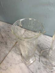 Set of 2 Antique Laboratory Hex-Footed Glass Graduated Cylindar Beakers Pyrex